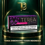 TEREA Dimensions Yugen Indonesia carton with purple swirl on TEREA Dubai green and gold display