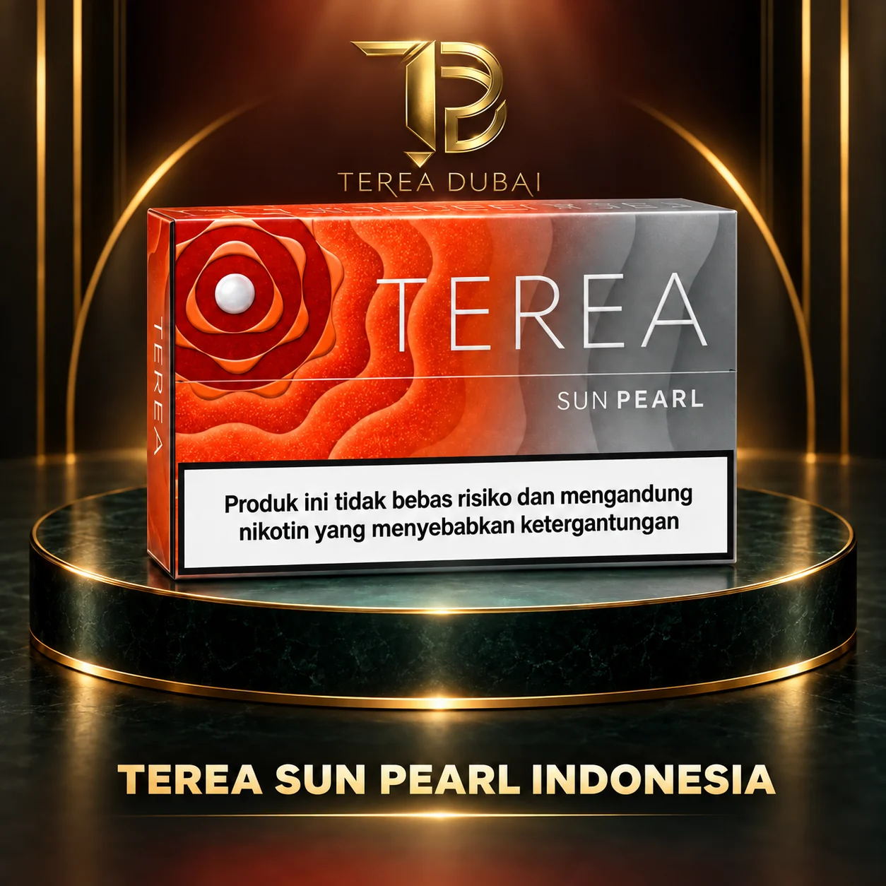 terea-sun-pearl-indonesia-dubai-uae TEREA Sun Pearl Indonesia carton with yellow pearl capsule design, TEREA Dubai