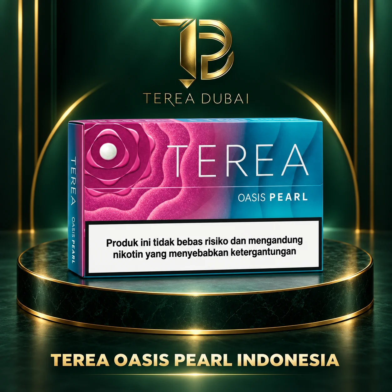 terea-oasis-pearl-indonesia-dubai-uae TEREA Oasis Pearl Indonesia carton with green pearl capsule design, TEREA Dubai