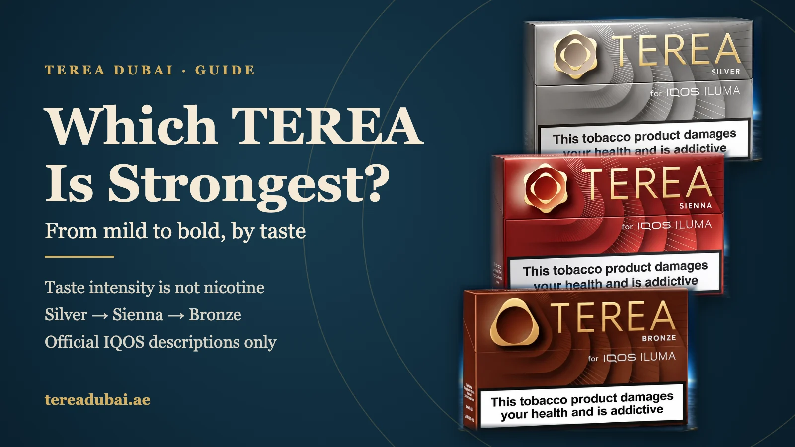 Which TEREA is strongest: Silver, Sienna and Bronze packs on a dark blue cover for the TEREA Dubai guide