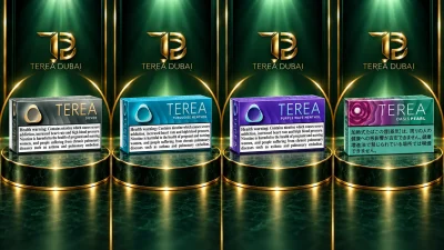 TEREA Silver Italy, Turquoise Italy, Purple Wave Italy and Oasis Pearl Japan cartons