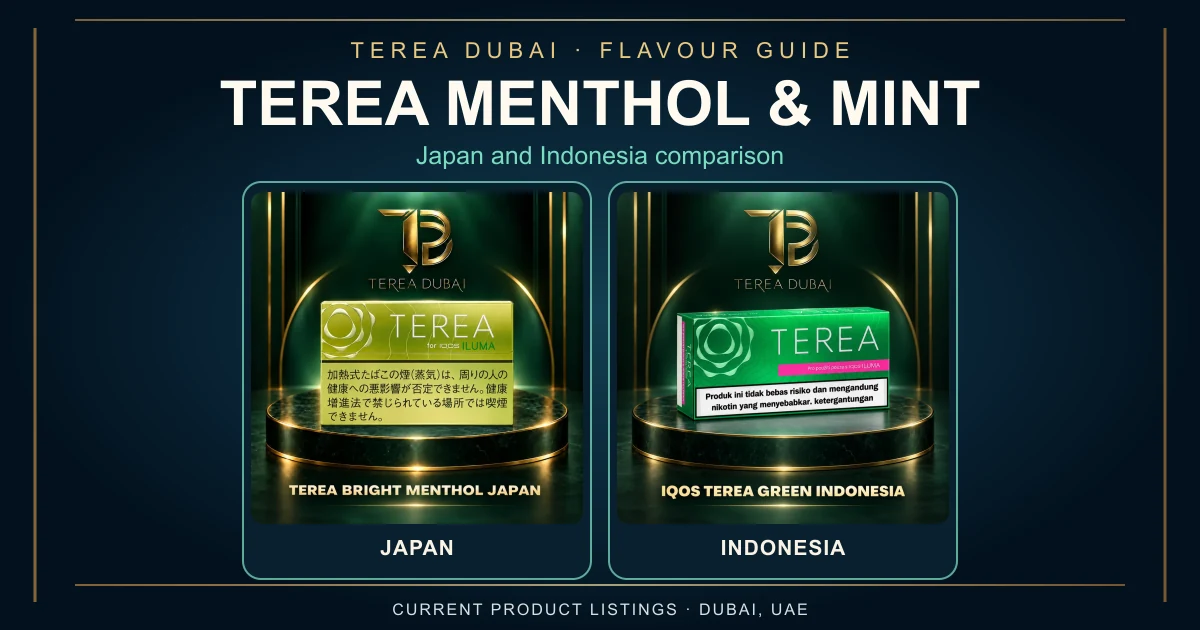 TEREA Menthol Japan and Green Indonesia product listings