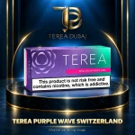 Illustrative TEREA Purple Wave Switzerland carton graphic; 10-pack offer