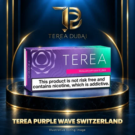 Illustrative TEREA Purple Wave Switzerland carton graphic; 10-pack offer