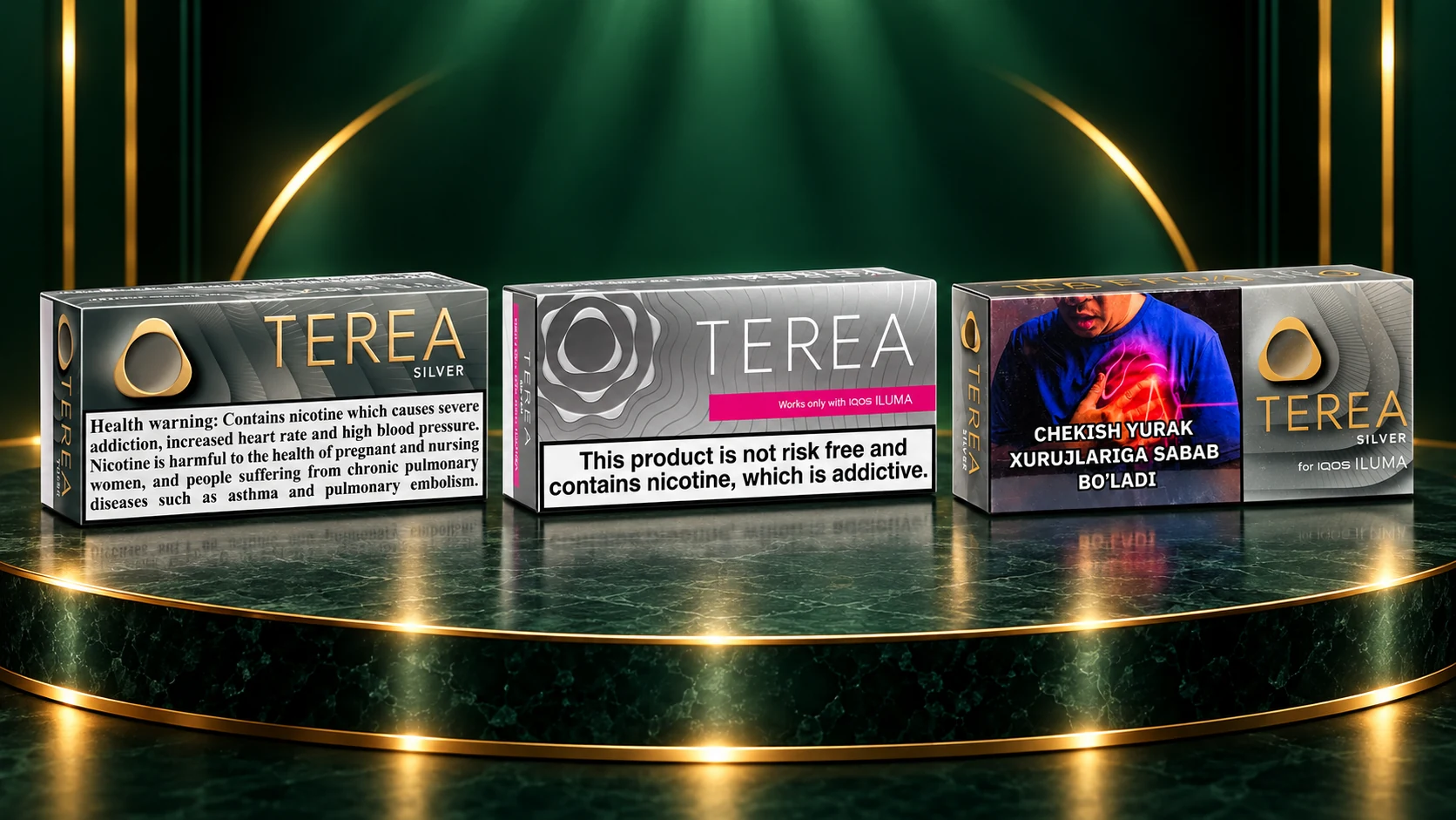 Illustrative TEREA Silver Italy, Switzerland and Uzbekistan cartons