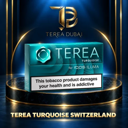 Illustrative TEREA Turquoise Switzerland package graphic with health warning