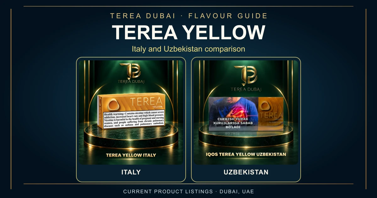 TEREA Yellow Italy and Uzbekistan listings in a Dubai comparison guide