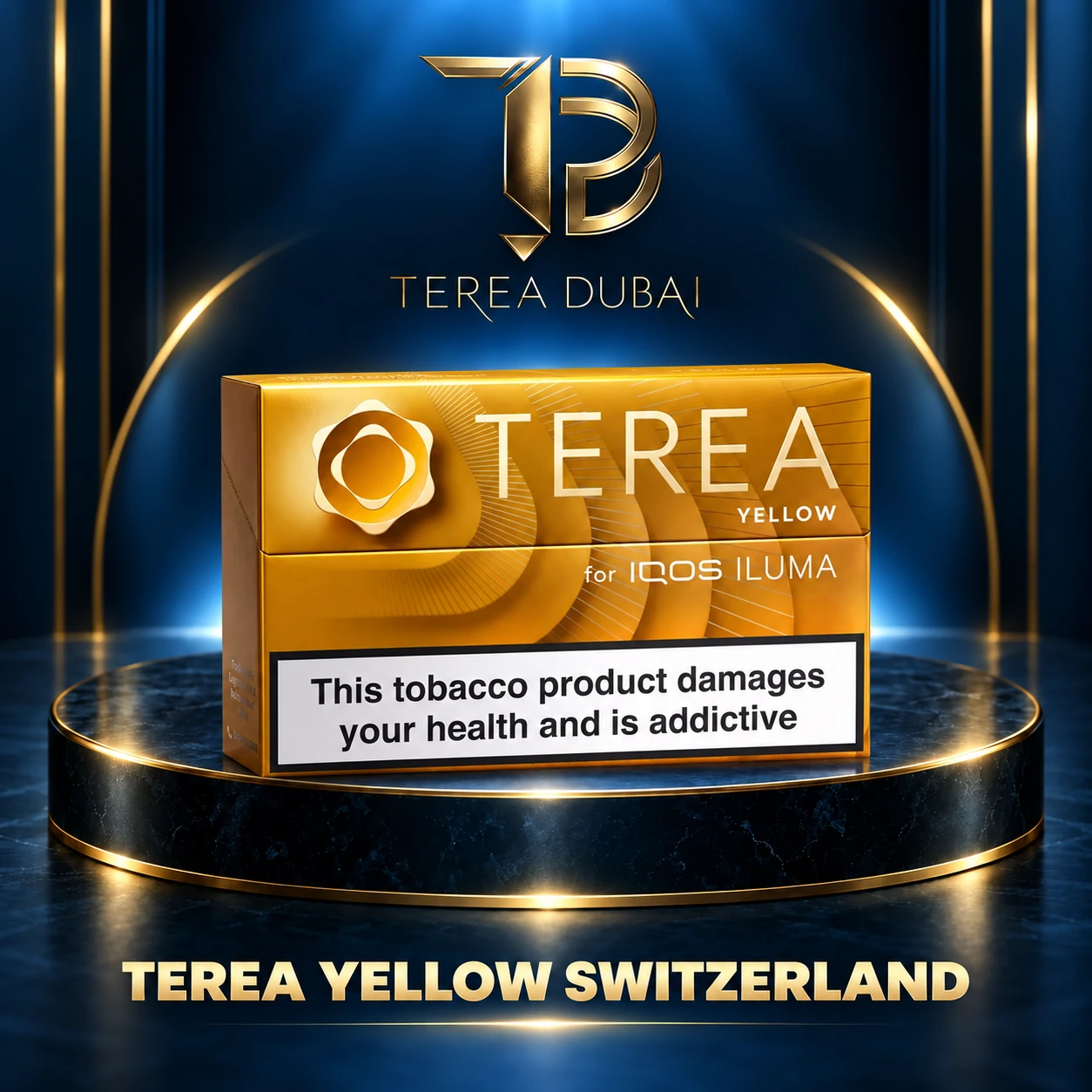 TEREA Yellow Switzerland illustrative product graphic Illustrative TEREA Yellow Switzerland carton graphic; 10-pack offer
