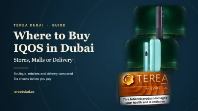IQOS ILUMA i devices and a TEREA Amber pack beside the title Where to Buy IQOS in Dubai: Stores, Malls or Delivery